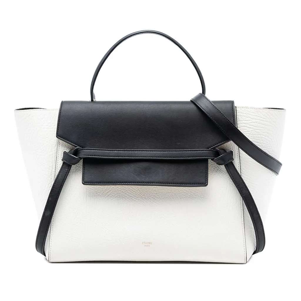 Celine Mini Bicolor Grained Calfskin Belt Bag White Leather Good - Front View