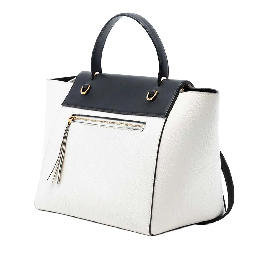 Celine Mini Bicolor Grained Calfskin Belt Bag White Leather Good - Back View