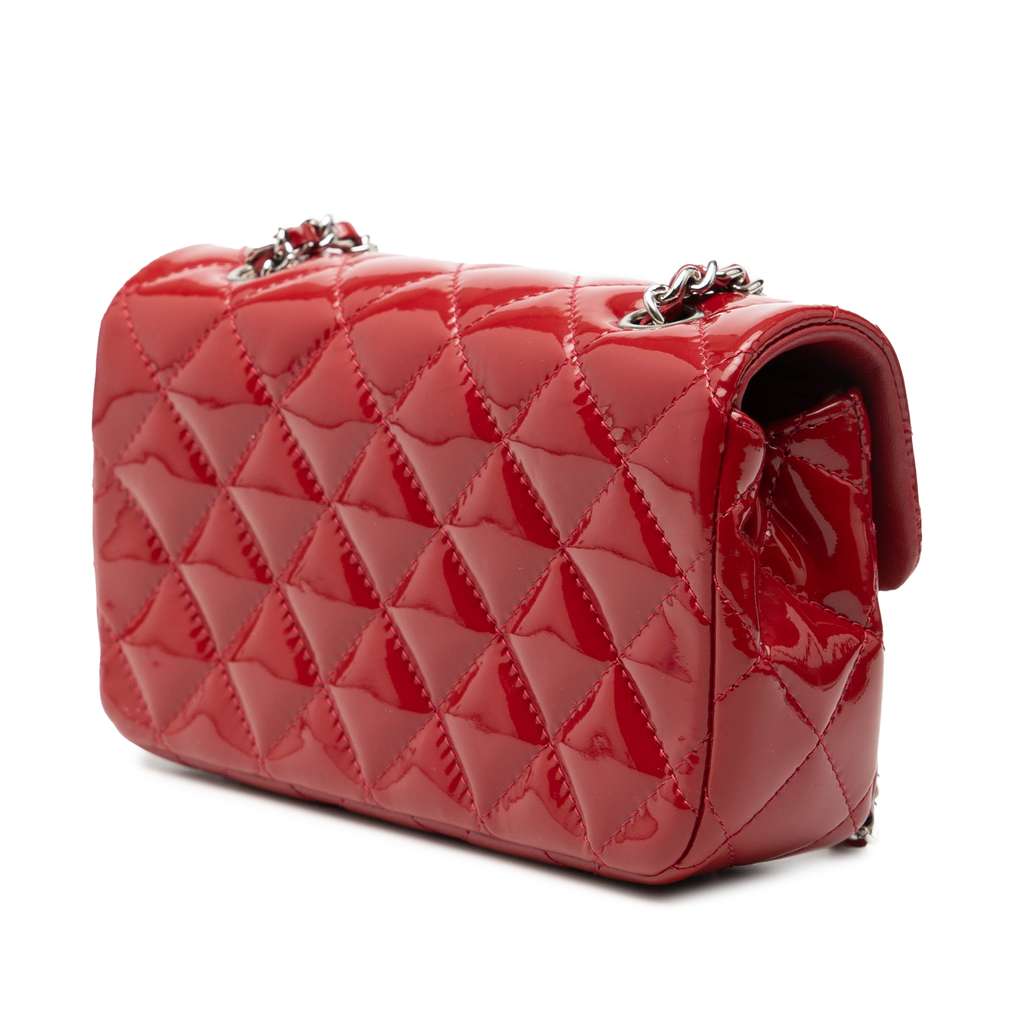 Chanel Extra Mini Rectangular Classic Patent Single Flap Red Leather Good condition - Back View