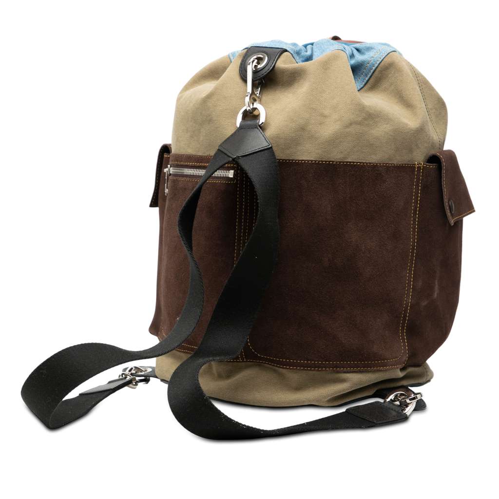 Loewe Cotton Suede And Denim Drawstring Reversible Backpack Brown Cotton Good condition - Back View
