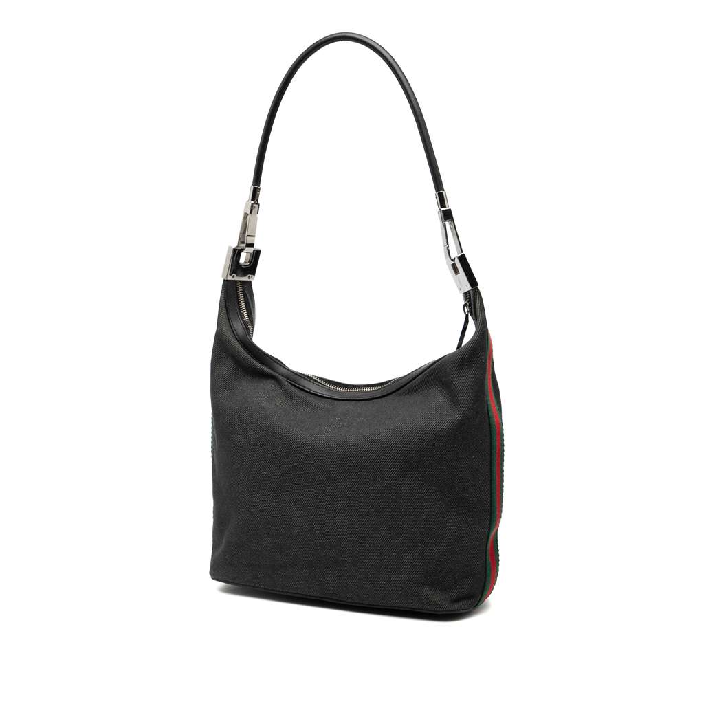 Gucci Denim Web Shoulder Bag Grey Denim Good condition - Back View