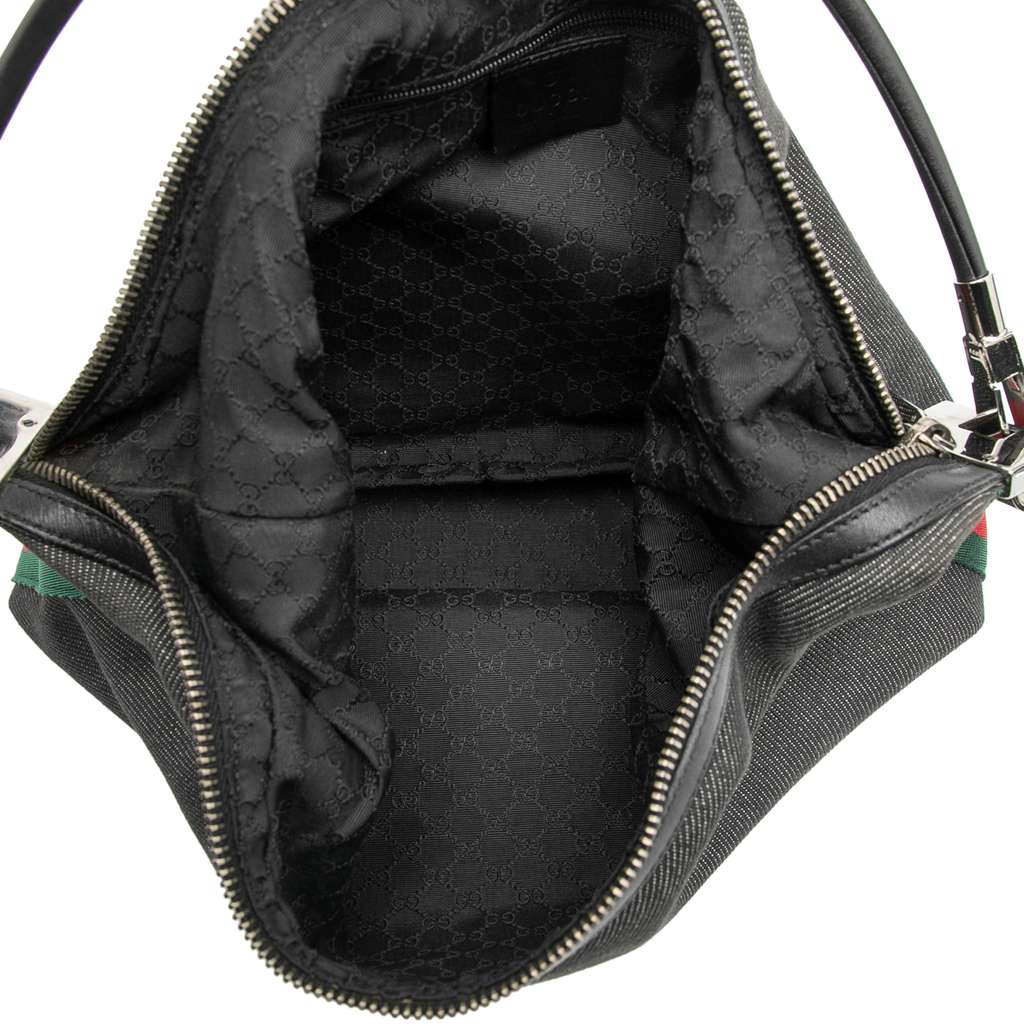 Gucci Denim Web Shoulder Bag Grey Denim Good condition - Model View