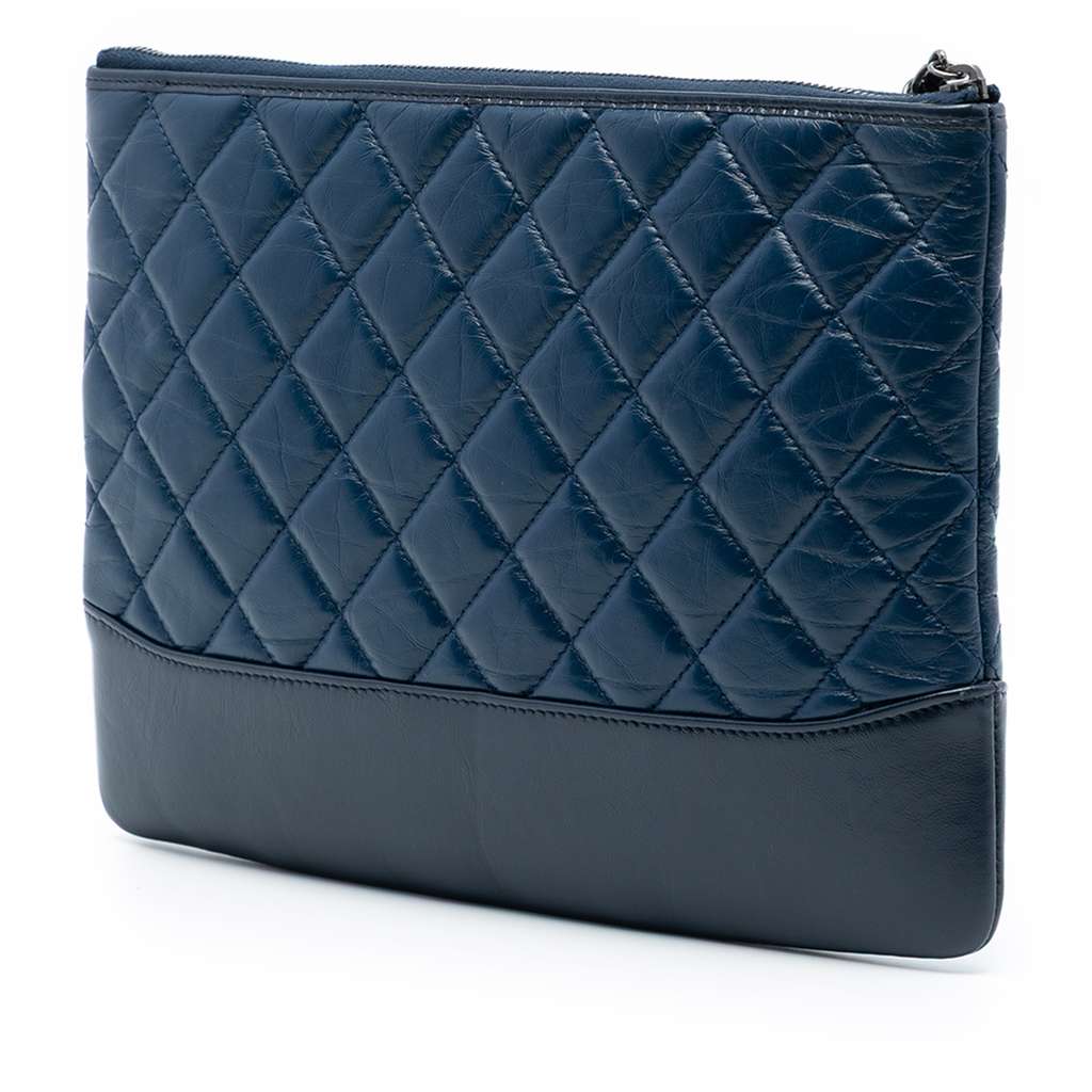 Chanel Medium Aged Calfskin Gabrielle O Case Clutch Blue Leather Good condition - Back View