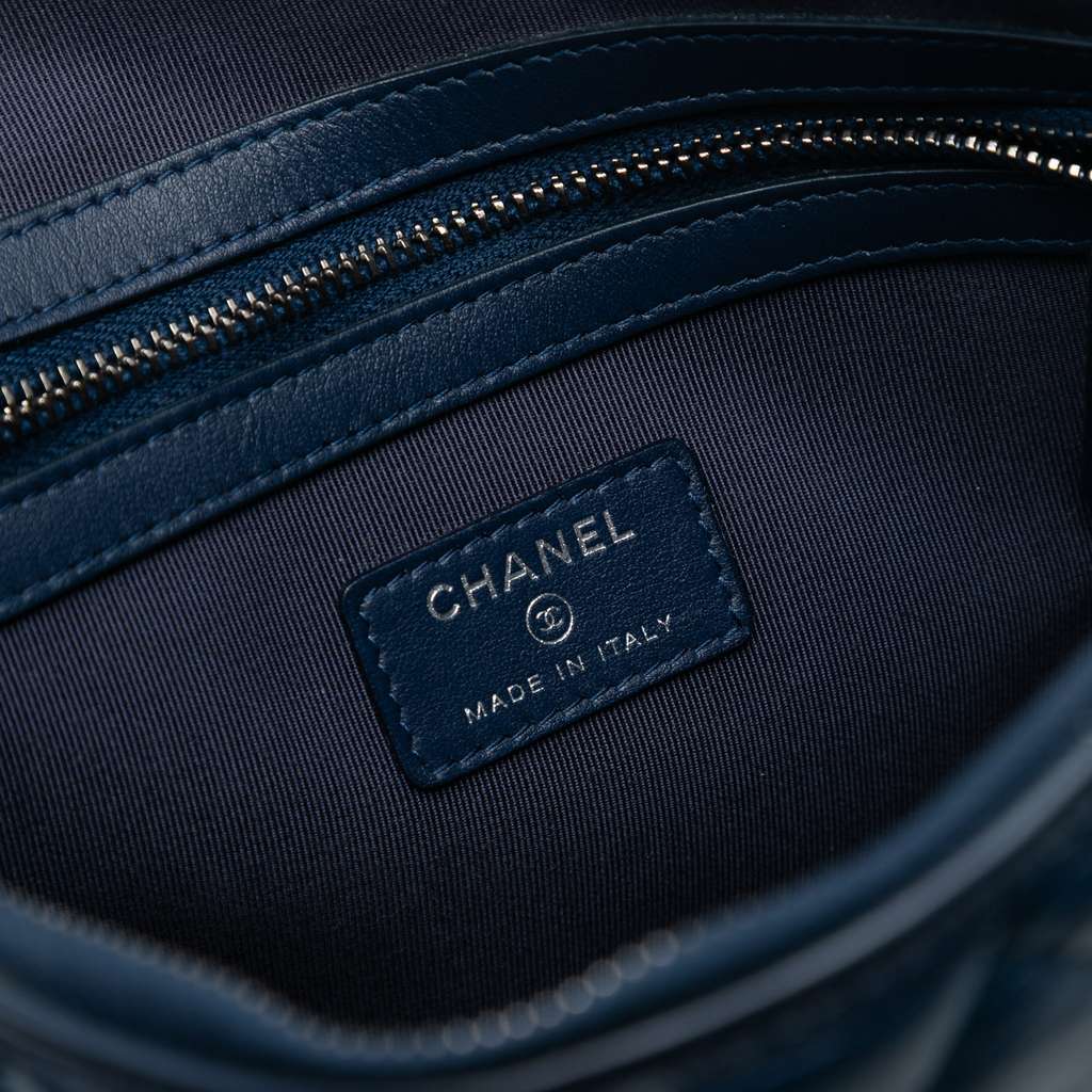 Chanel Medium Aged Calfskin Gabrielle O Case Clutch Blue Leather Good condition - Box View