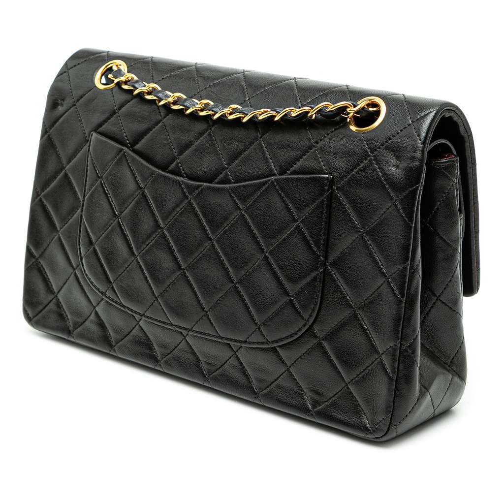 Chanel Medium Classic Lambskin Double Flap Black Leather Good condition - Back View