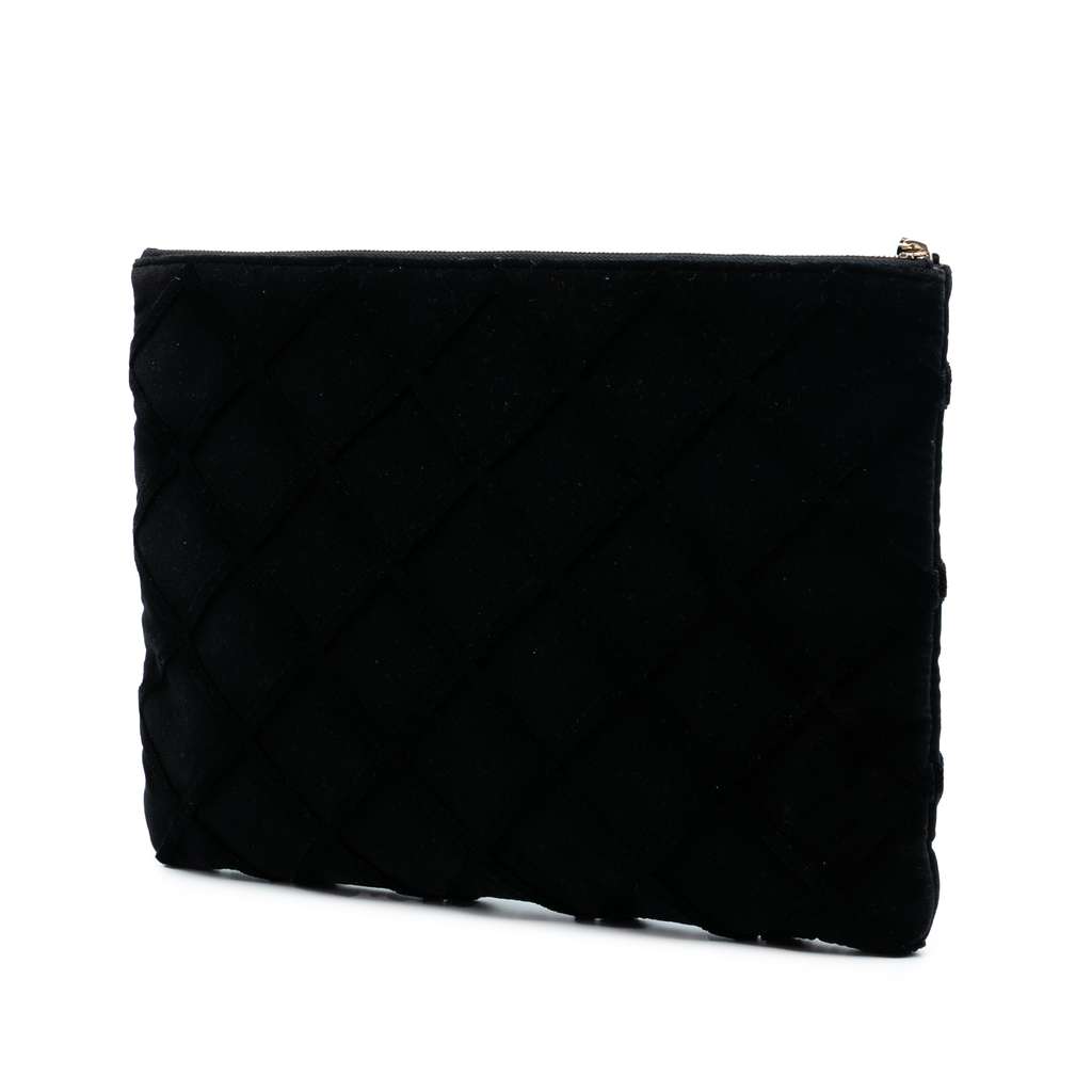Chanel Large Quilted Velvet O Case Clutch Black Velvet Good condition - Back View