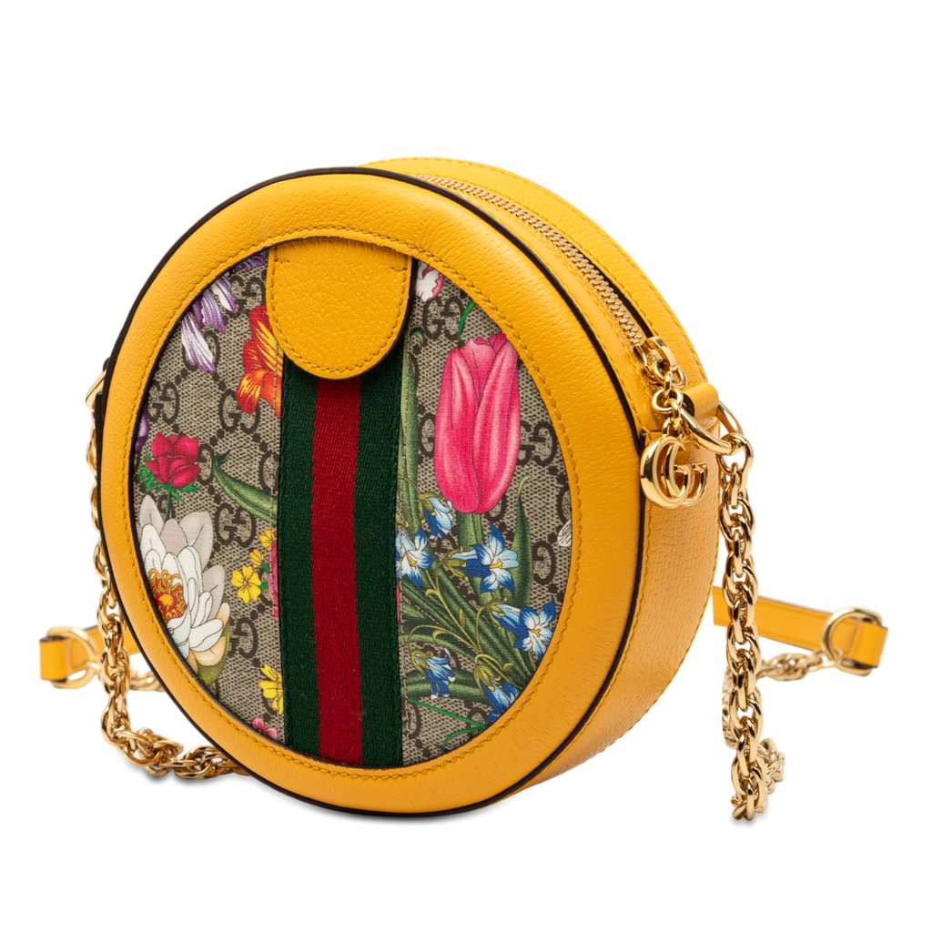 Gucci Mini GG Supreme Flora Ophidia Round Crossbody Brown Canvas Good condition - Back View