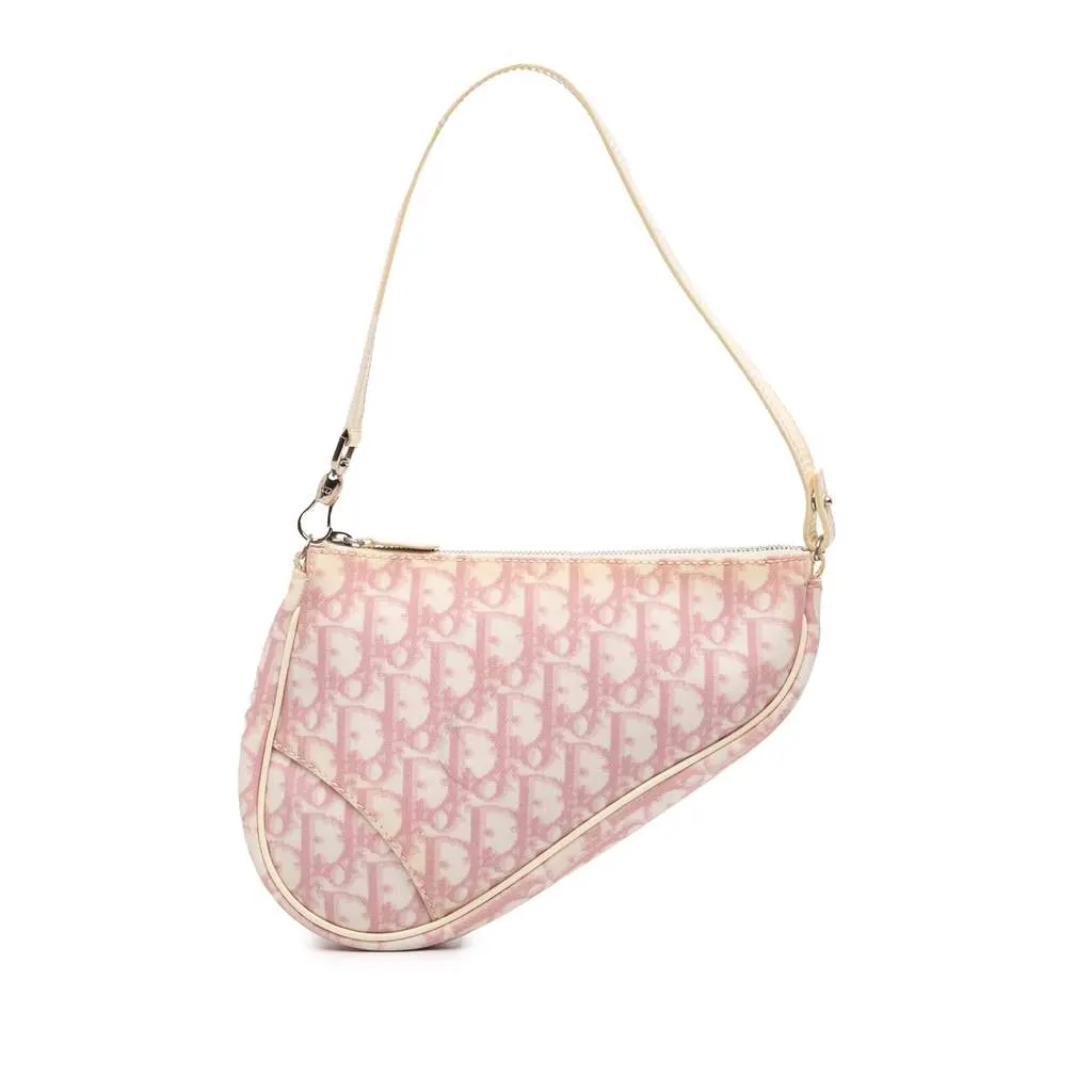 Dior Mini Diorissimo Coated Canvas Saddle Pochette Pink Canvas Fair - Front View