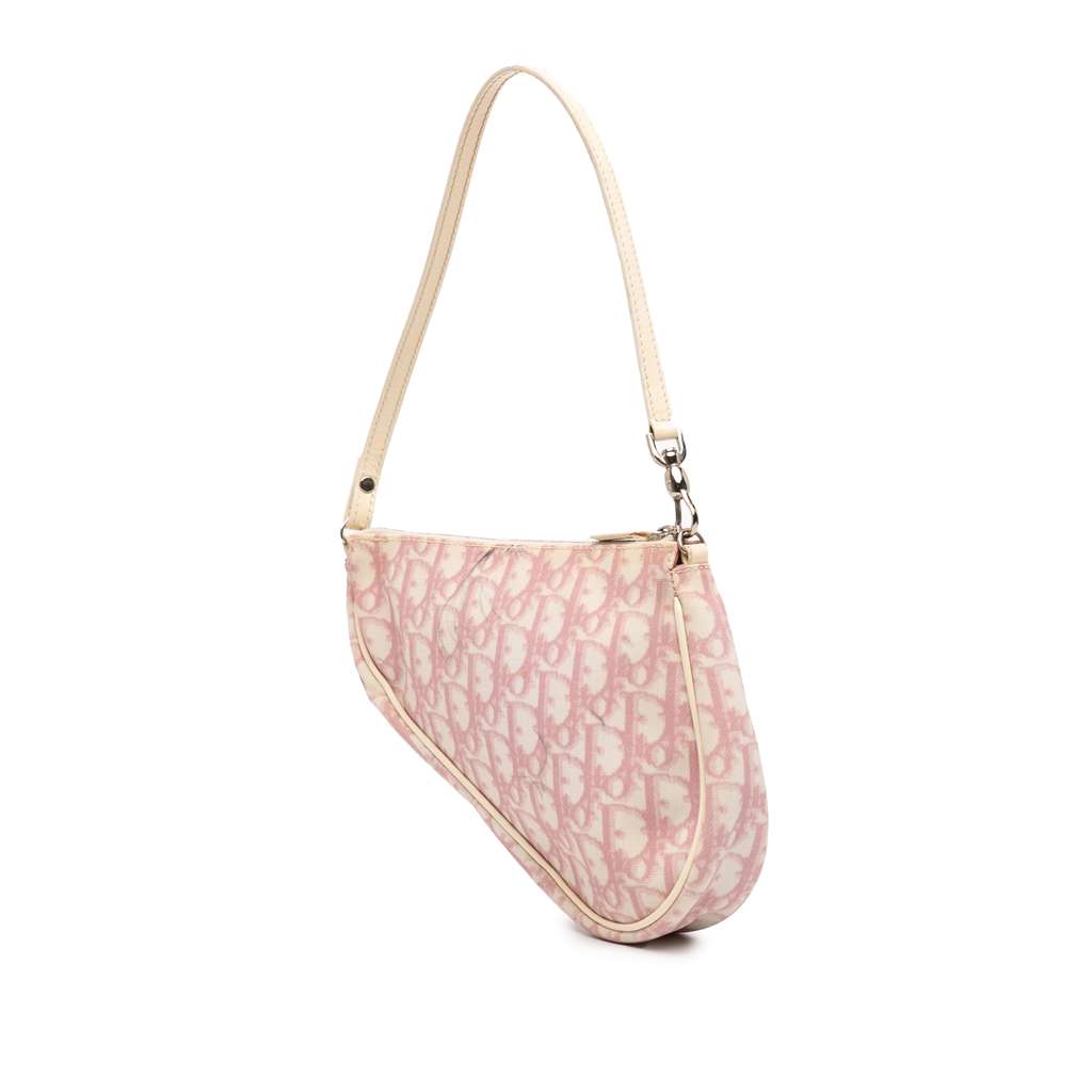 Dior Mini Diorissimo Coated Canvas Saddle Pochette Pink Canvas Fair condition - Back View