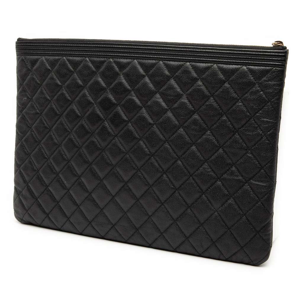 Chanel Large Quilted Caviar Boy O Case Clutch Black Leather Good condition - Back View