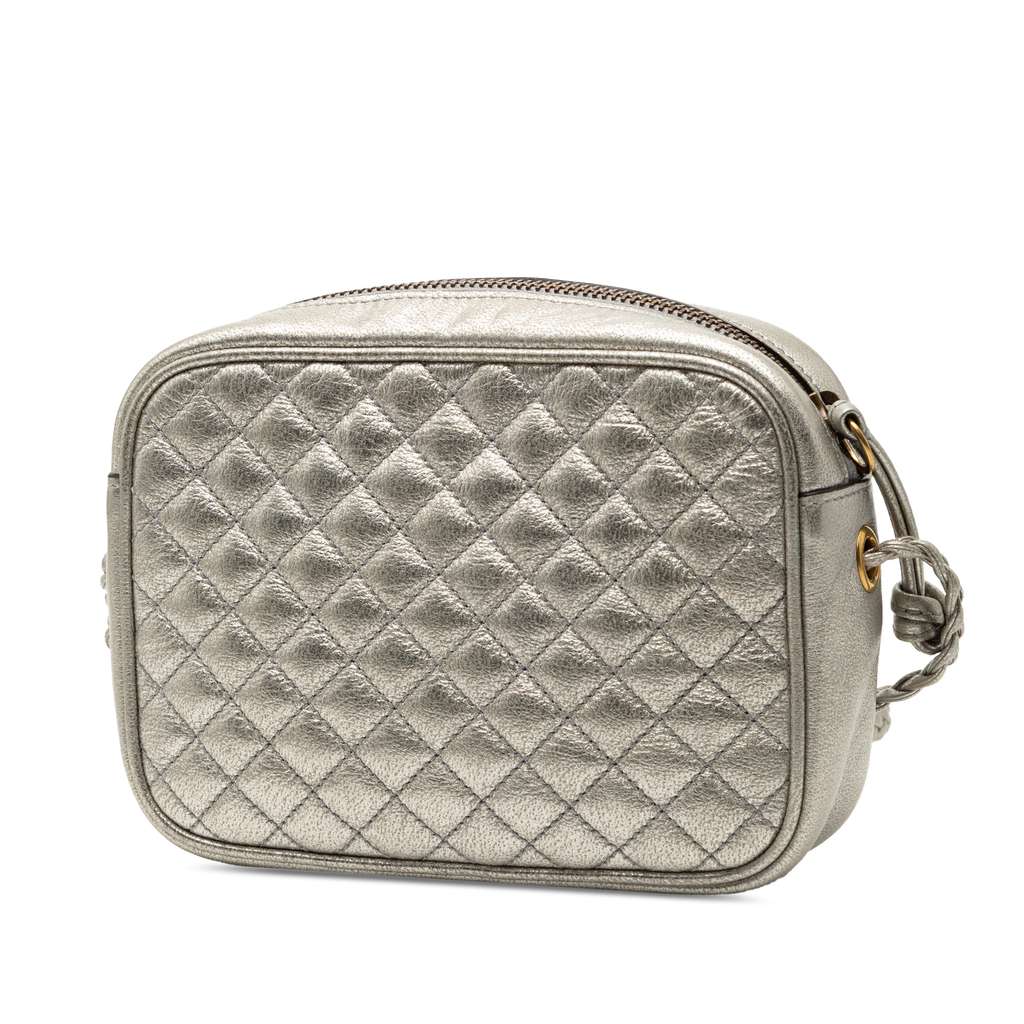 Gucci Mini Quilted Leather Web Trapuntata Crossbody Silver Leather Good condition - Back View