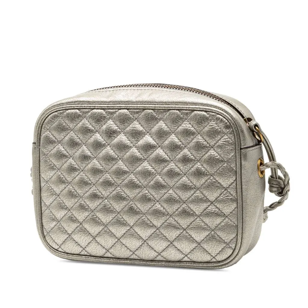 Gucci Mini Quilted Leather Web Trapuntata Crossbody Silver Leather Very good - Back View