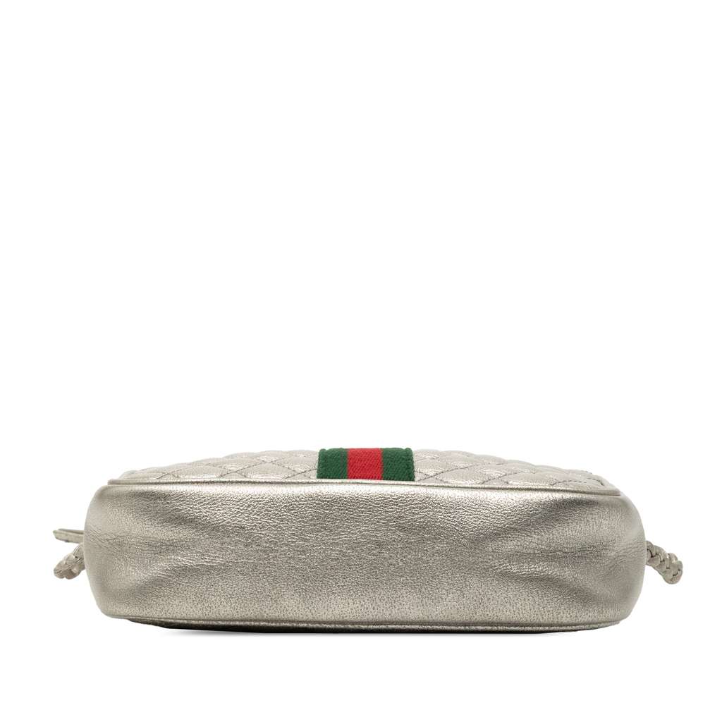 Gucci Mini Quilted Leather Web Trapuntata Crossbody Silver Leather Good condition - Inside View