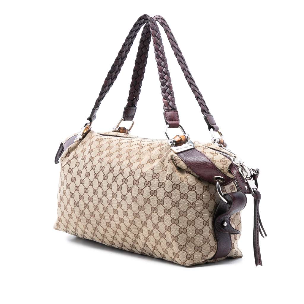Gucci Medium GG Canvas Bamboo Bar Tote Brown Canvas Good condition - Back View