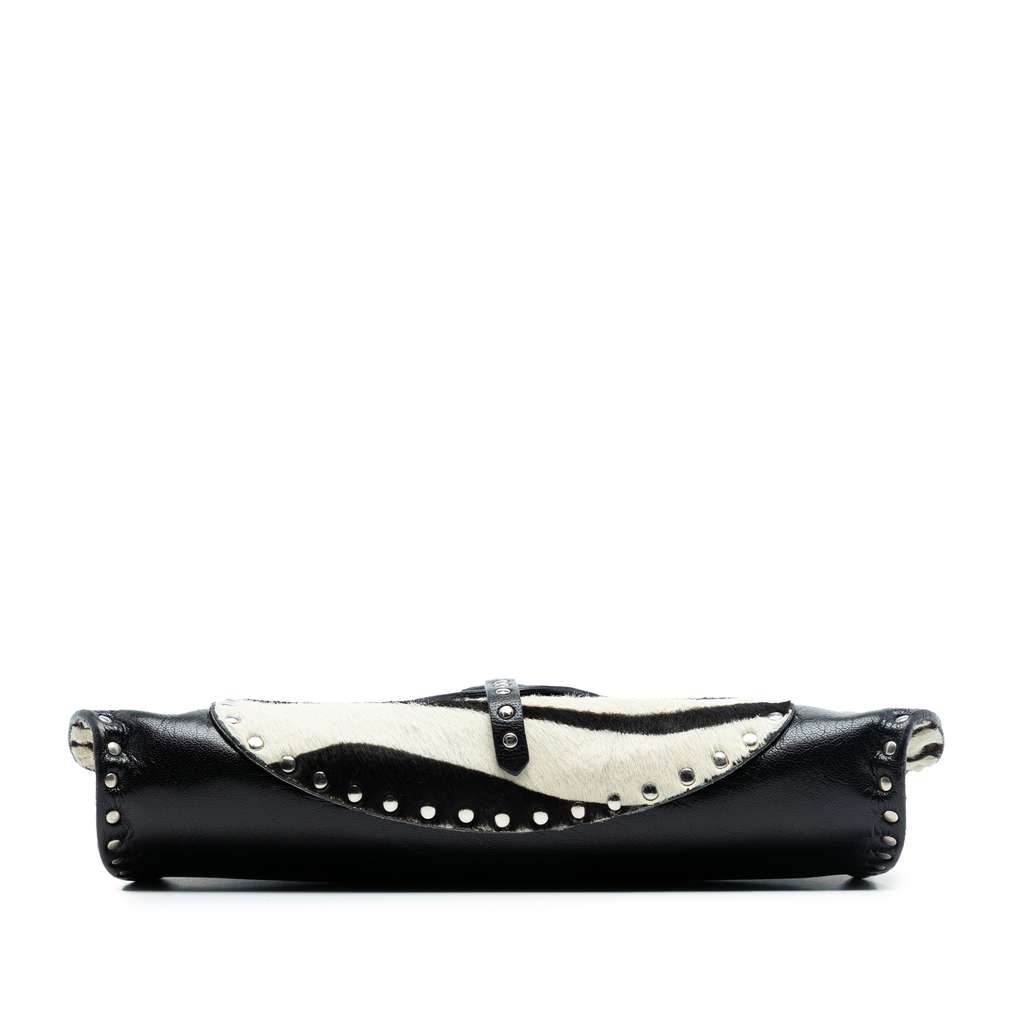 Celine Studded Leather and Pony Hair Zebra Print Poulbot Shoulder Bag Black Leather Good condition - Inside View