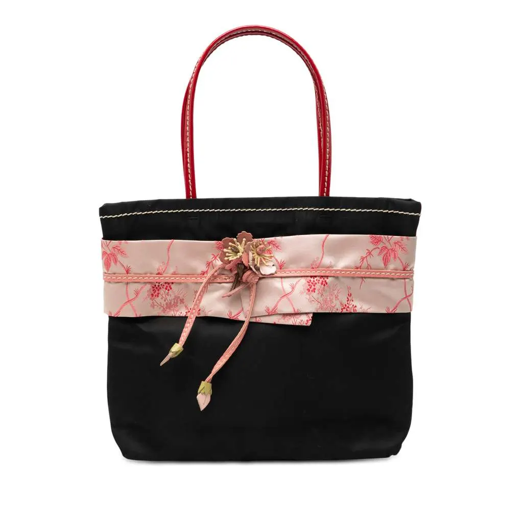 Prada Tessuto Kimono Obi Handbag Black Very good - Front View