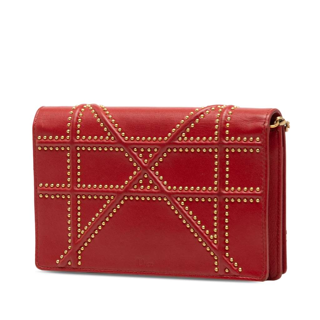 Dior Studded Lambskin Diorama Wallet on Chain Red Leather Good condition - Back View