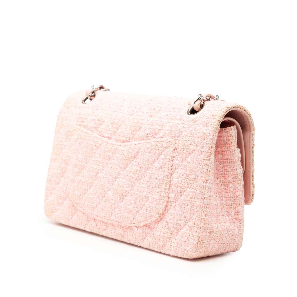 Chanel Medium Classic Tweed Double Flap Pink Tweed Good condition - Back View