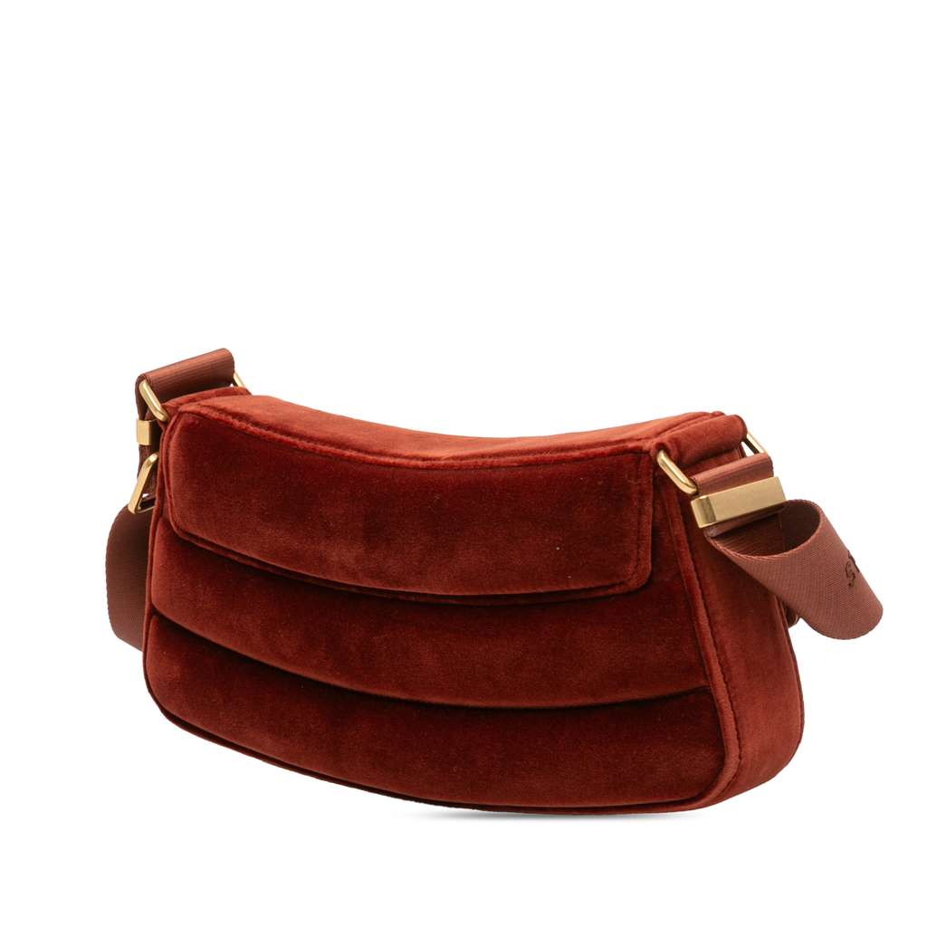 Stella Mccartney Faux Velvet S Wave Padded Shoulder Bag Red Cotton Good condition - Back View