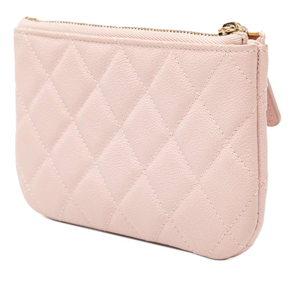 Chanel Mini Quilted Caviar O Case Pouch Pink Leather Good condition - Back View