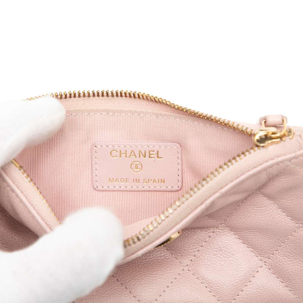 Chanel Mini Quilted Caviar O Case Pouch Pink Leather Good condition - Box View