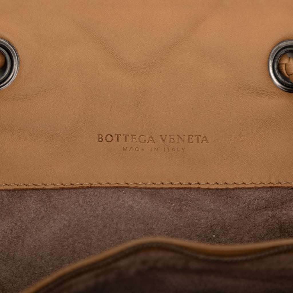 Bottega Veneta Intrecciato Trimmed Leather Croisette Drawstring Tote Brown Leather Good condition - Box View