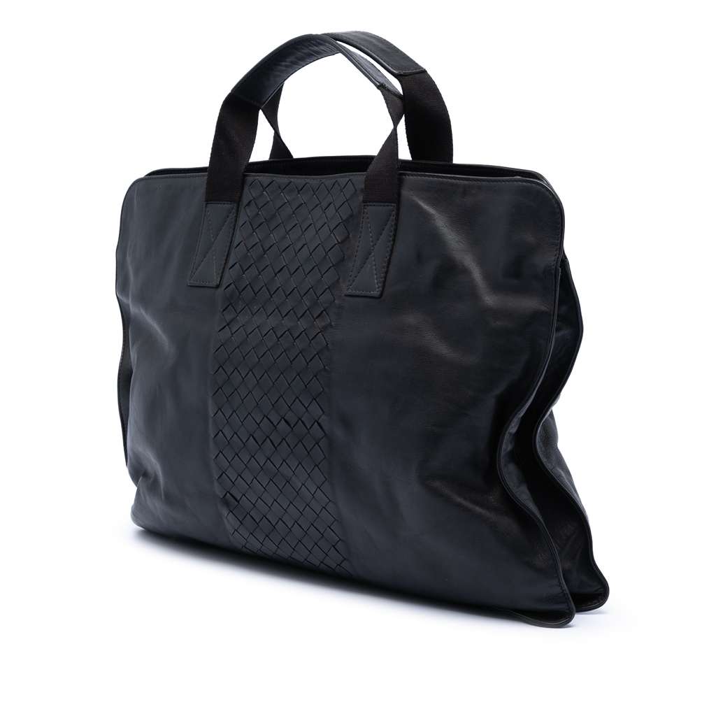 Bottega Veneta Intrecciato Trimmed Leather Soft Briefcase Black Leather Good condition - Back View