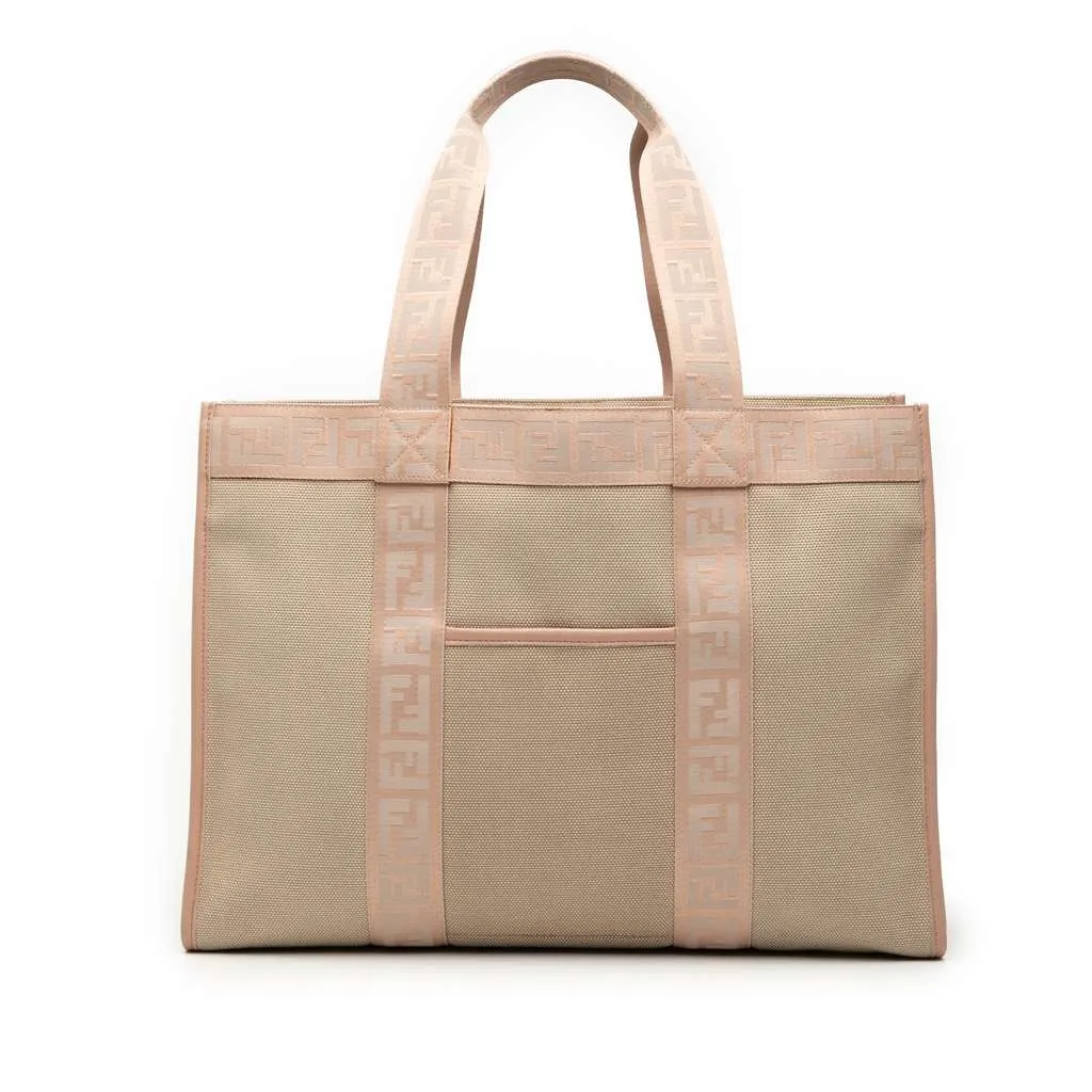 Fendi Zucca Trimmed Canvas Tote Brown Canvas Very good - Front View