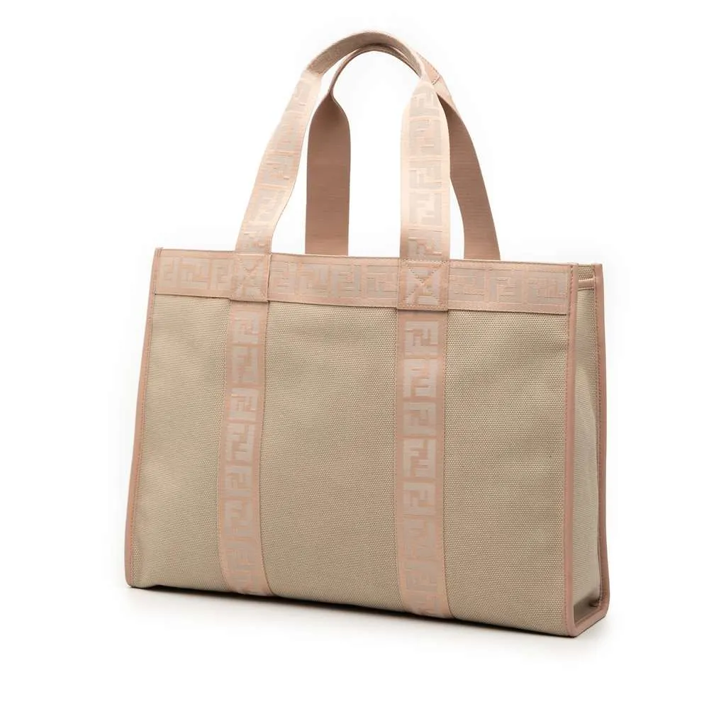 Fendi Zucca Trimmed Canvas Tote Brown Canvas Very good - Back View