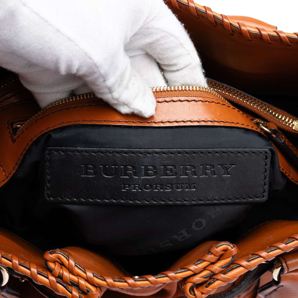 Burberry Suede and Calfskin Whipstitch Bridle Tote Brown Leather Good condition - Box View