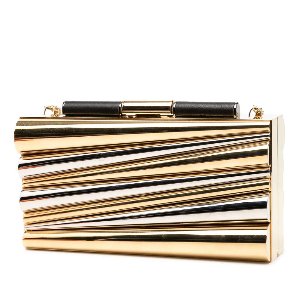 Salvatore Ferragamo Sara Battaglia Metal Sinila Clutch on Chain Gold Brass Good condition - Back View