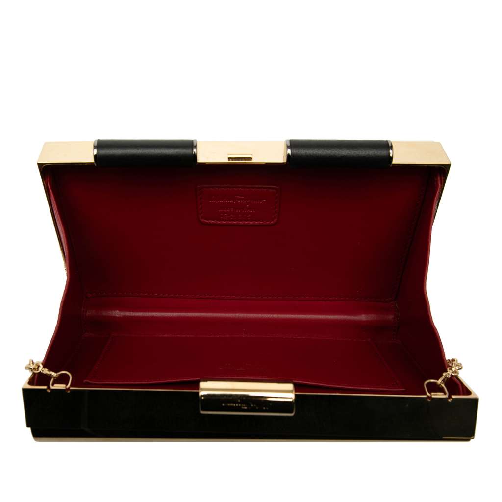 Salvatore Ferragamo Sara Battaglia Metal Sinila Clutch on Chain Gold Brass Good condition - Model View