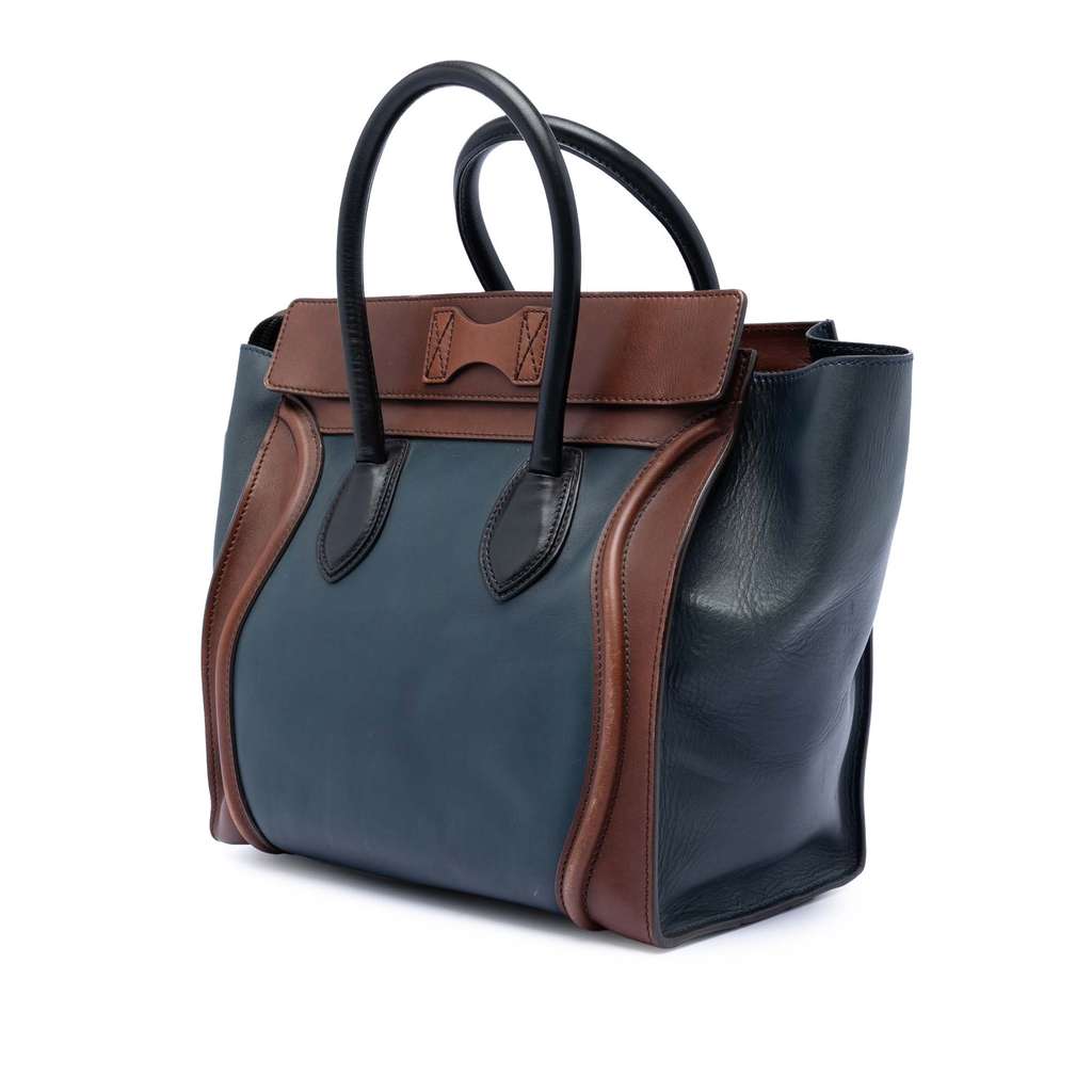 Celine Mini Bicolor Leather Luggage Tote Blue Leather Good condition - Back View