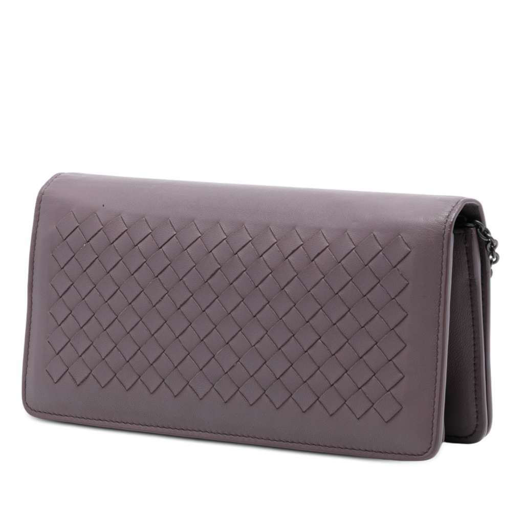 Bottega Veneta Nappa Intrecciato Continental Wallet on Chain Purple Leather Good condition - Back View