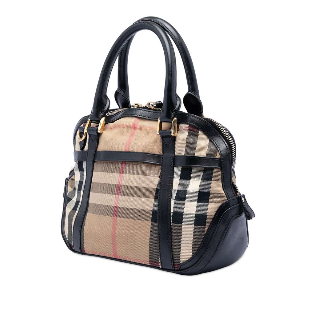 Burberry Small Leather Trimmed House Check Canvas Bridle Orchard Satchel Brown Canvas Fair condition - Back View