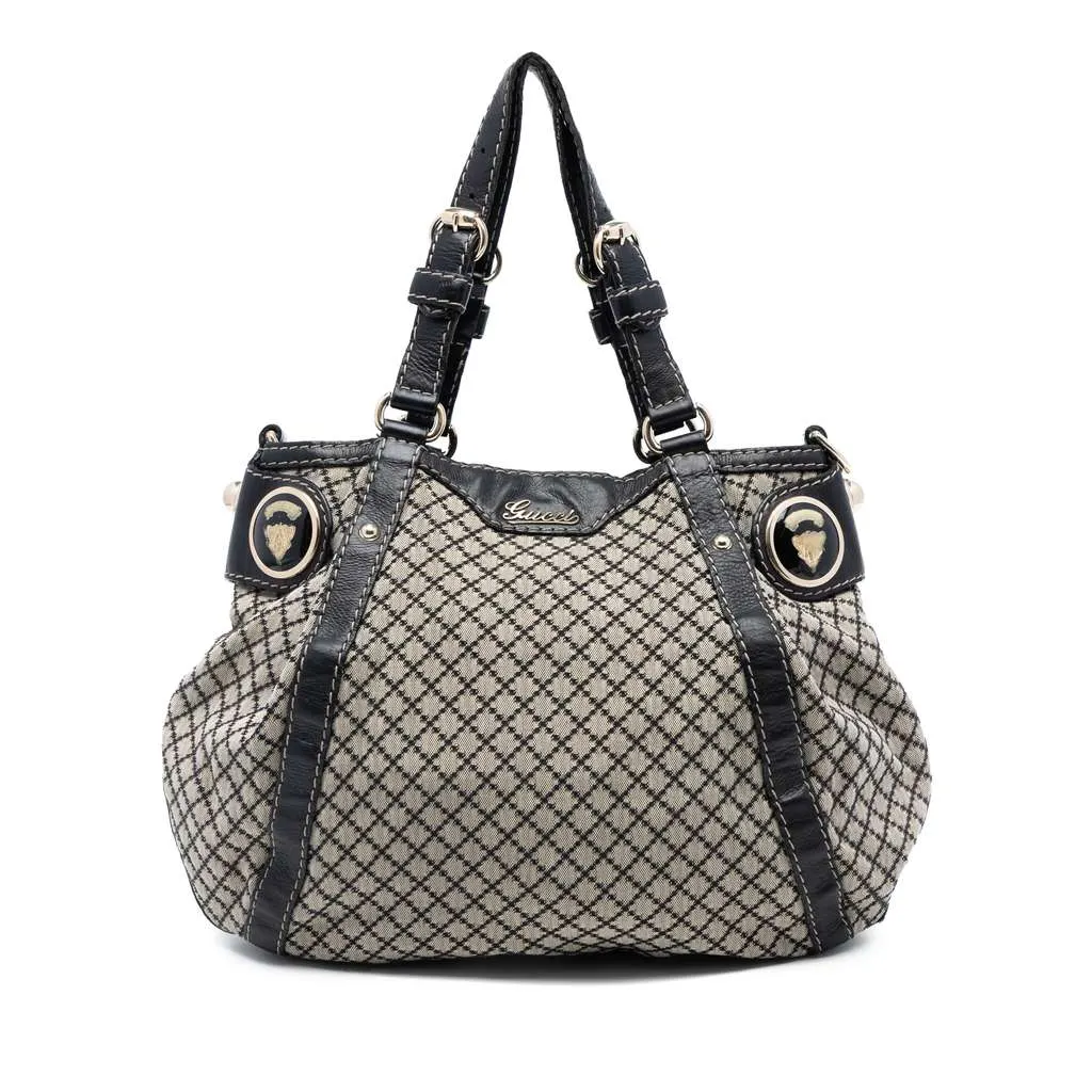 Gucci Diamante Canvas Crest Satchel Brown Canvas Very good - Front View
