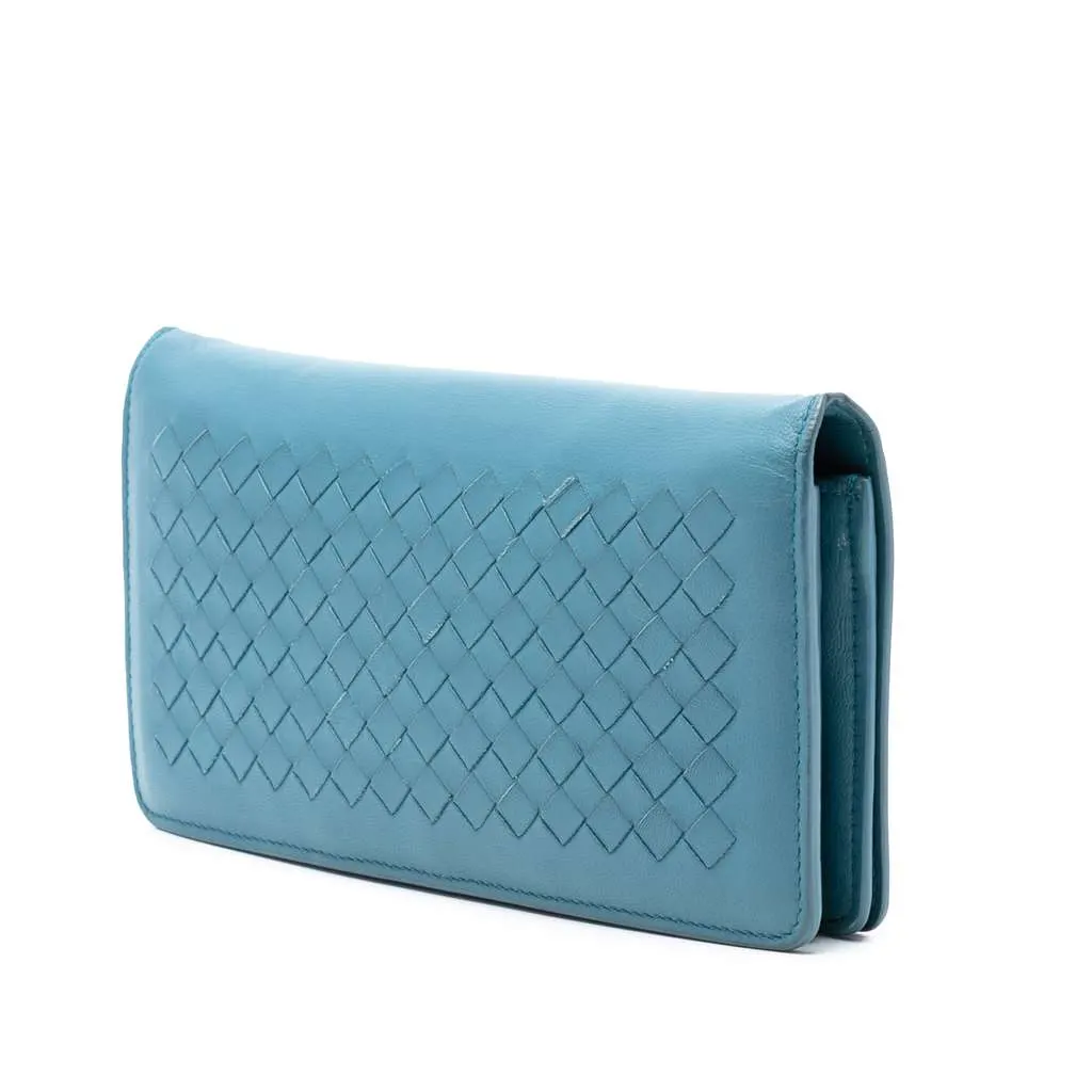 Bottega Veneta Nappa Intrecciato Continental Wallet on Chain Blue Leather Good - Back View