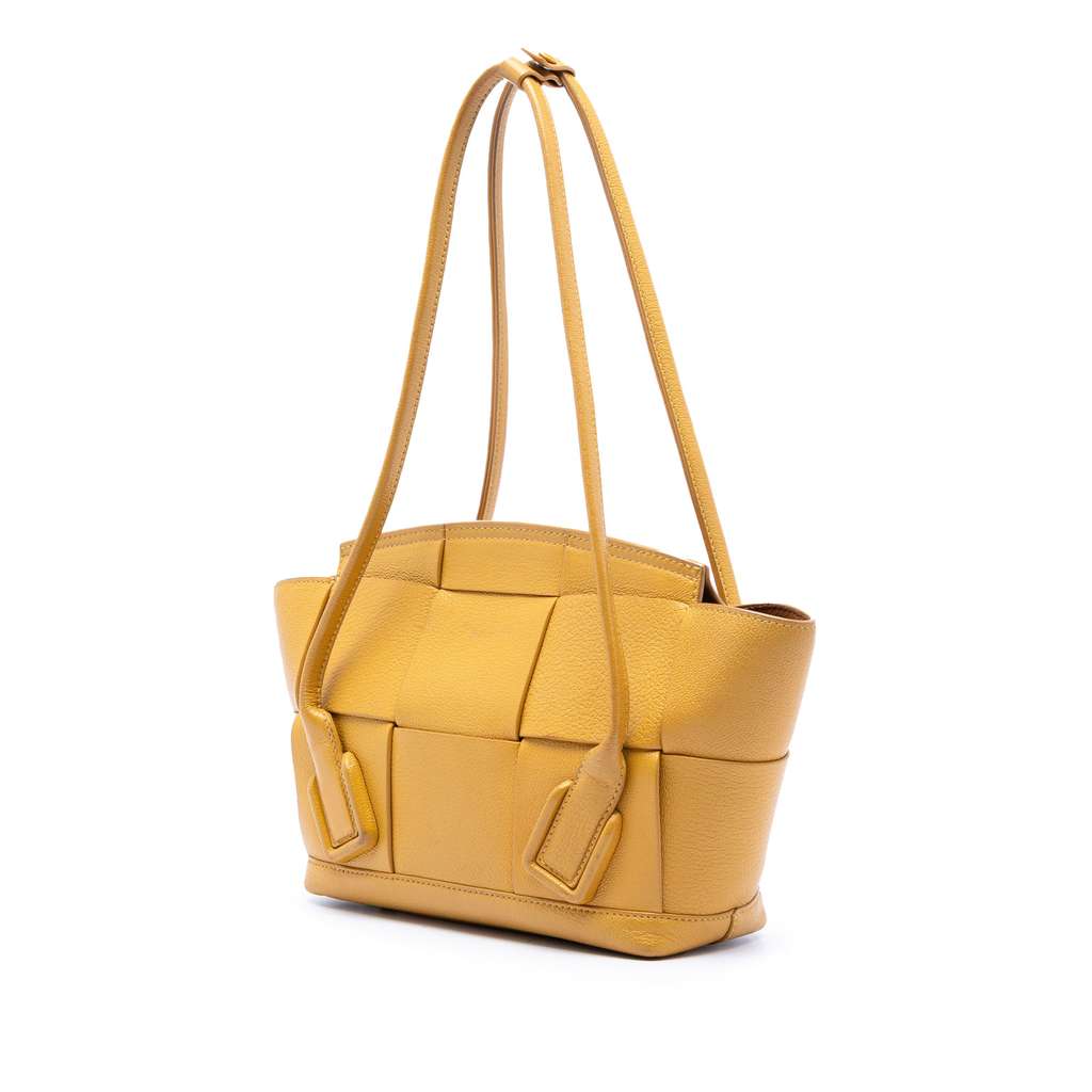 Bottega Veneta Small Goatskin Maxi Intrecciato Arco Satchel Yellow Leather Good condition - Back View