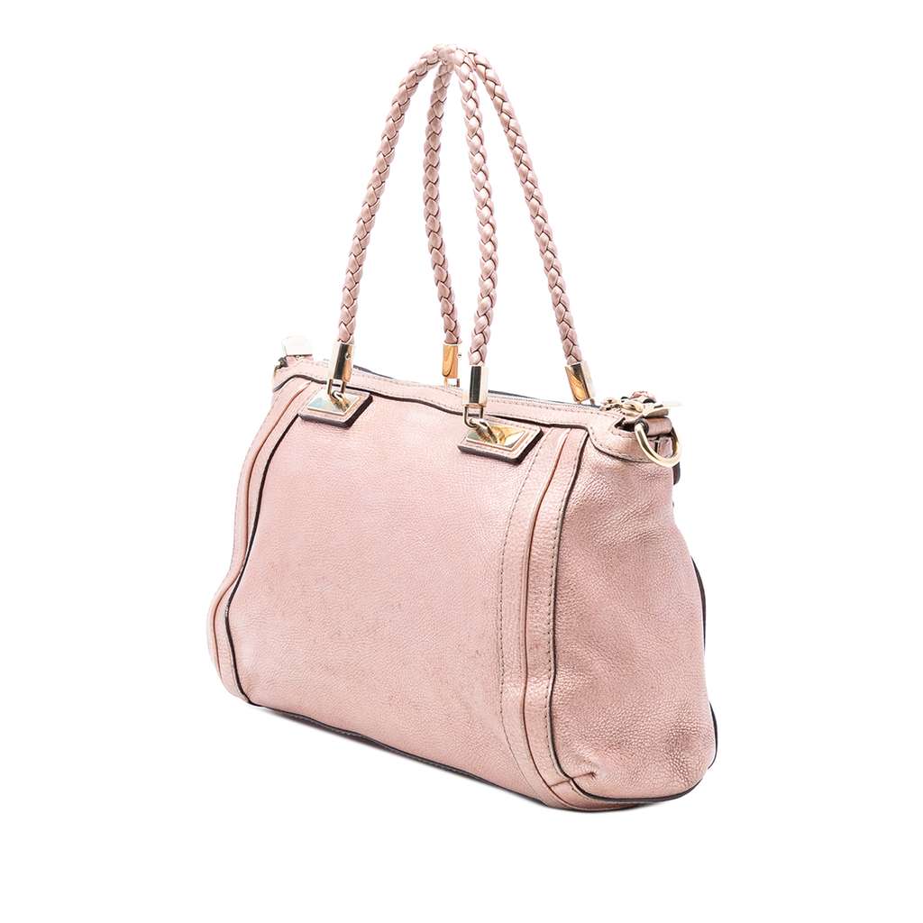 Gucci Metallic Pebbled Calfskin Bella Satchel Pink Leather Good condition - Back View