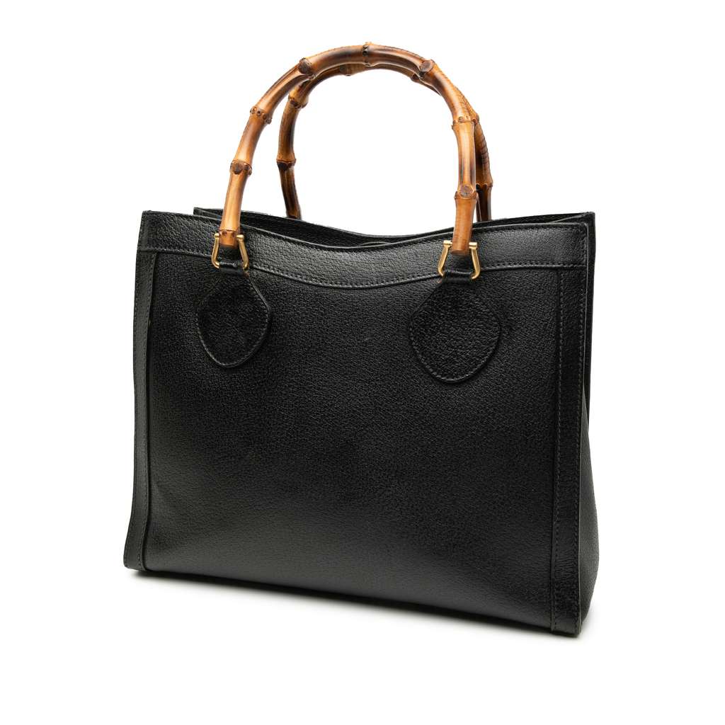 Gucci Medium Pebbled Calfskin Bamboo Diana Tote Black Leather Good condition - Back View