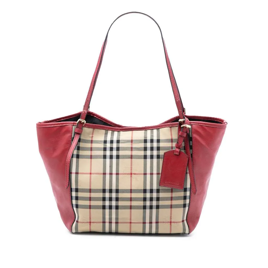 Burberry Small Haymarket Check Canvas and Leather Canterbury Tote Brown Canvas Very good - Front View