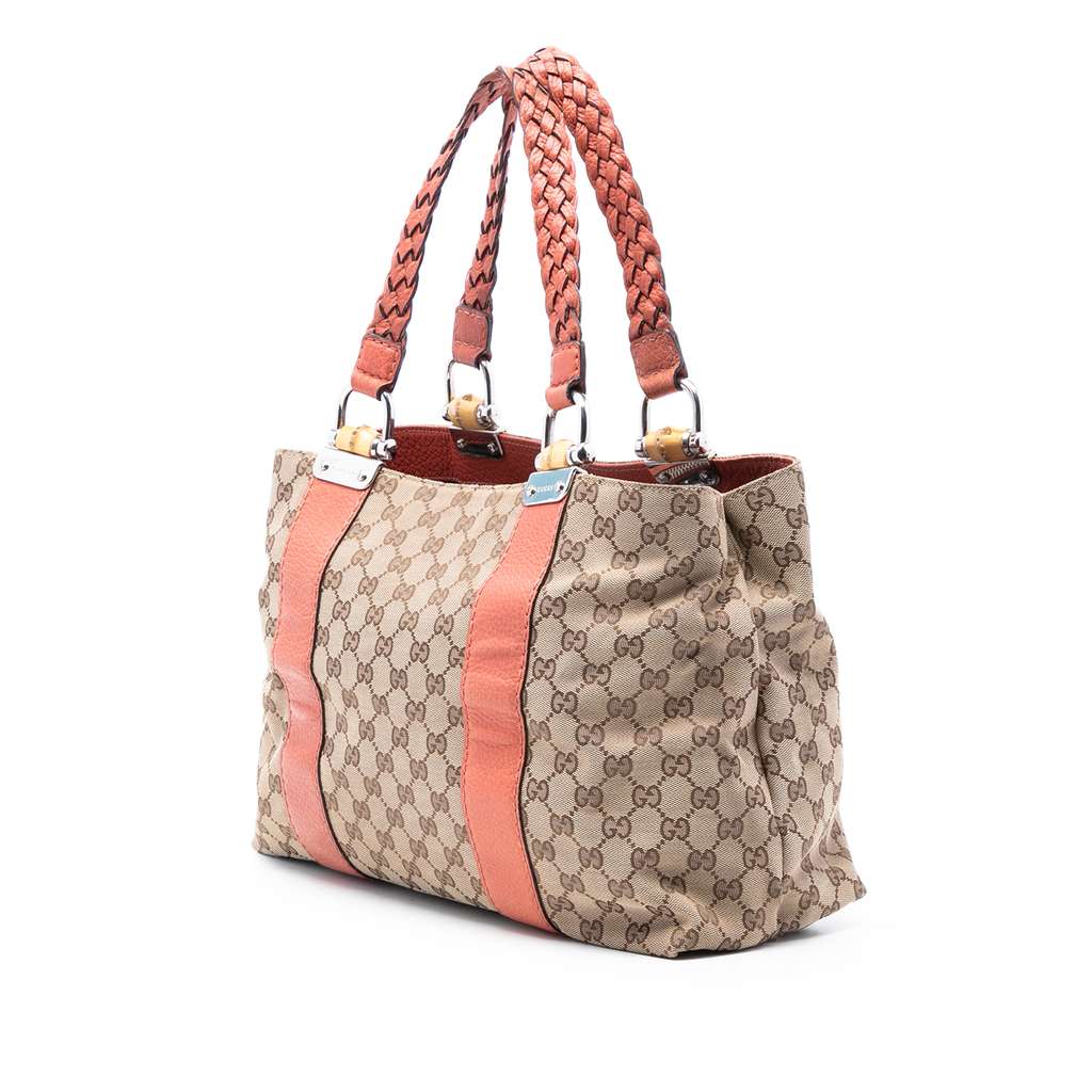 Gucci GG Canvas Bamboo Libeccio Tote Brown Canvas Good condition - Back View