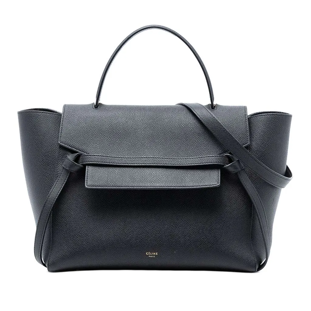 Celine Mini Grained Calfskin Belt Bag Black Leather Good - Front View