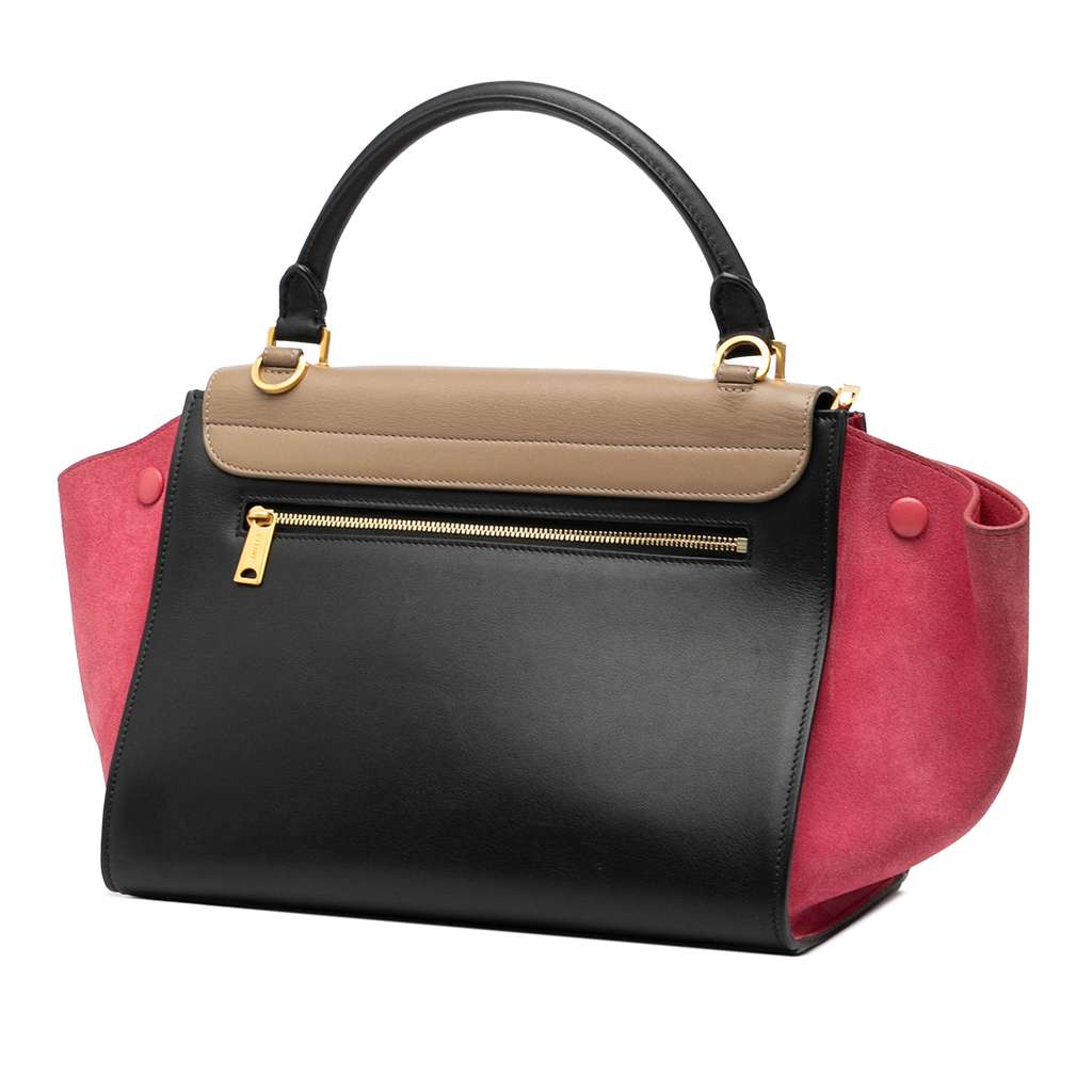 Celine Small Tricolor Calfskin and Suede Trapeze Satchel Black Leather Good condition - Back View