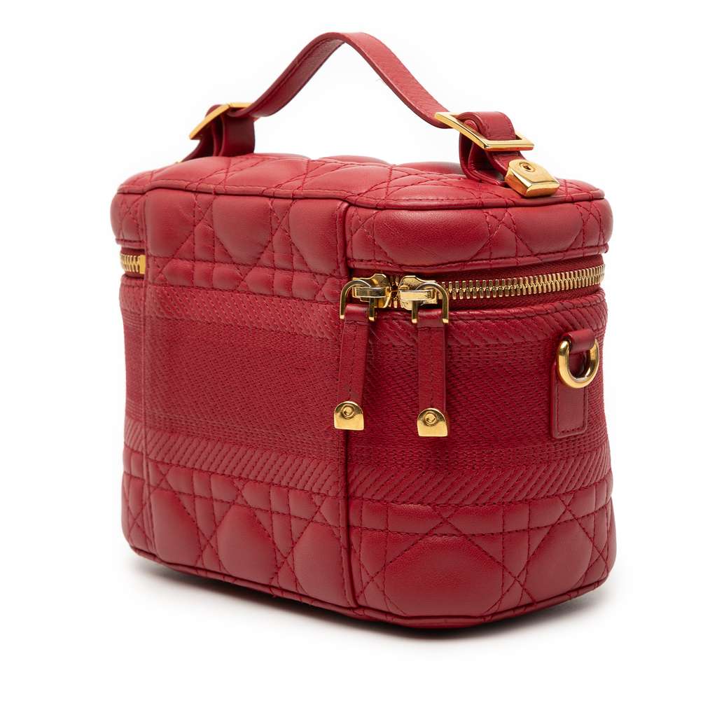 Dior Small Lambskin Cannage DiorTravel Vanity Case Red Leather Good condition - Back View