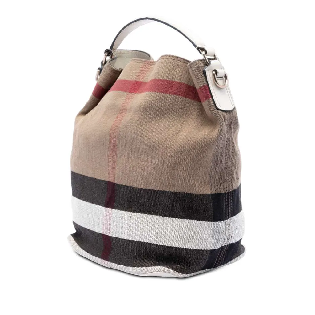 Burberry Medium Mega Check Canvas Ashby Bucket Bag Brown Canvas Very good - Back View