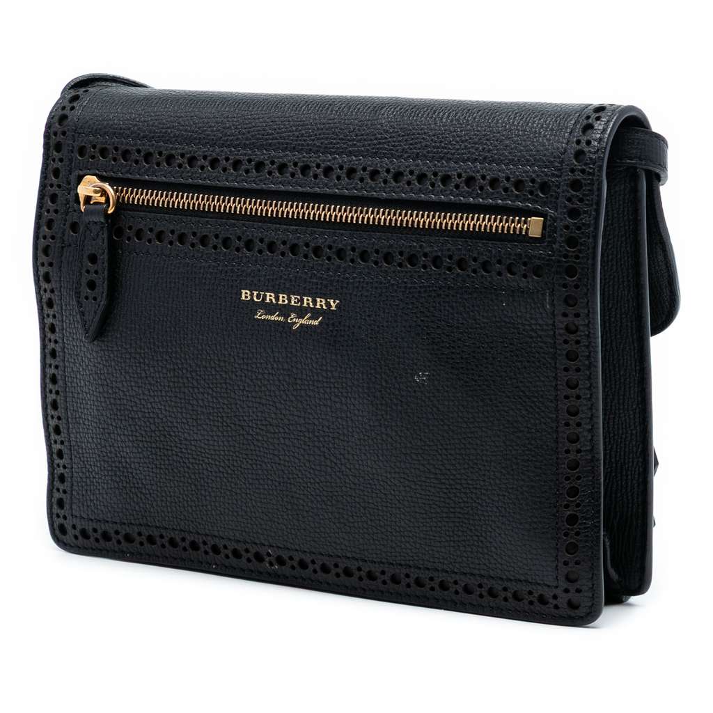 Burberry Small Grainy Calfskin Broguing Tassel Macken Crossbody Black Leather Good condition - Back View