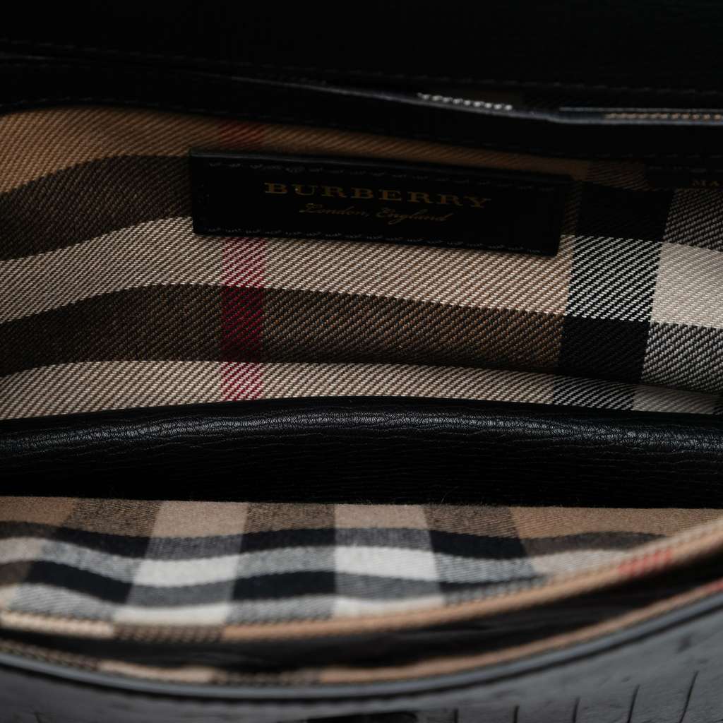 Burberry Small Grainy Calfskin Broguing Tassel Macken Crossbody Black Leather Good condition - Model View