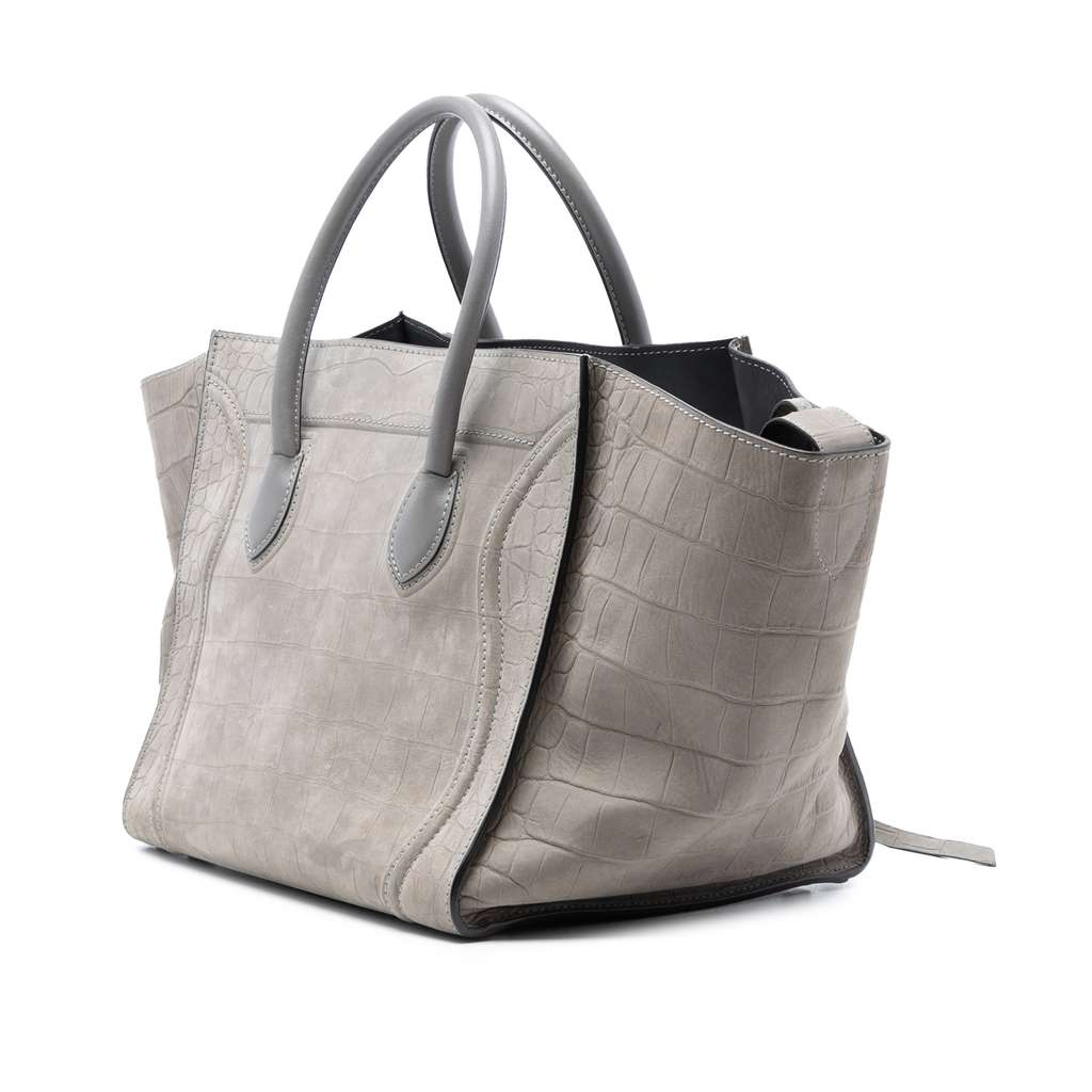 Celine Medium Croc Embossed Leather Luggage Phantom Tote Grey Leather Good condition - Back View