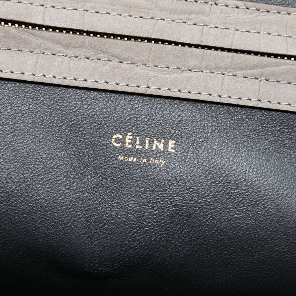 Celine Medium Croc Embossed Leather Luggage Phantom Tote Grey Leather Good condition - Box View